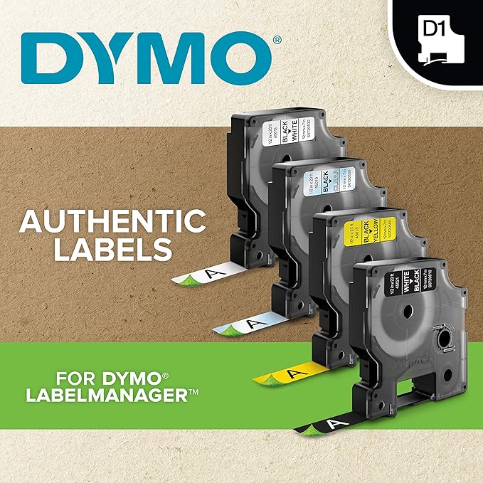 DYMO Standard D1 40910 Labeling Tape (Black Print on Clear Tape, 3/8'' W x 23' L, 1 Cartridge), DYMO Authentic