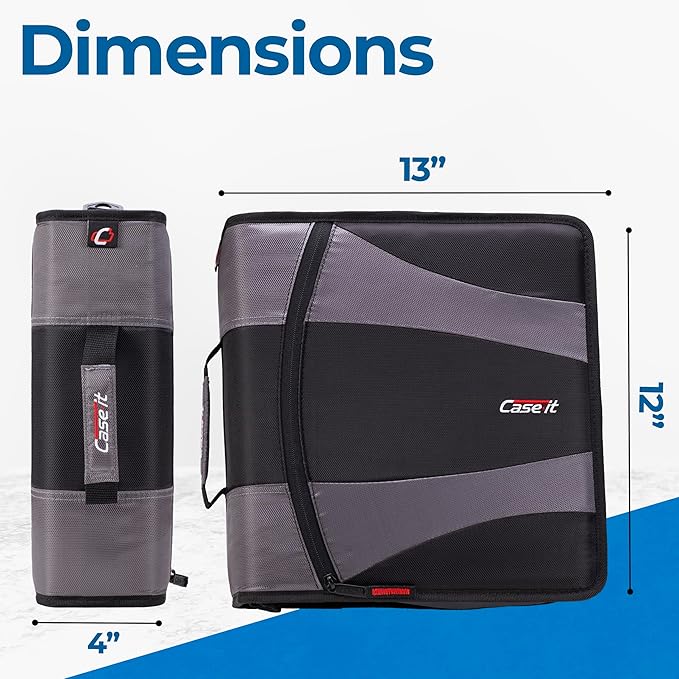 Case-it The Dual 2.0 2-in-1 Zipper Binder | Two 2-Inch D-Rings, 700 Sheet Capacity, 5-Subject Expanding File Folder, Multiple Pockets & Storage Organizer, Shoulder Strap | Dual-301 Black | 6 Pack