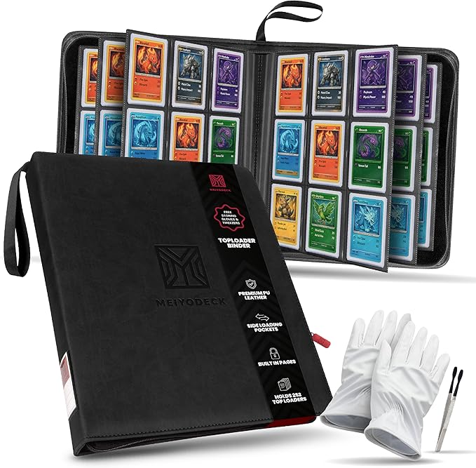 Toploader Binder | Holds 252 Toploaders | 9-Pocket | Ringless Double-Sided Pockets | Includes Collector Tweezers & Gloves | Premium Top Loader Binder for Trading Cards, Pokemon, Yu-Gi-Oh & TCG