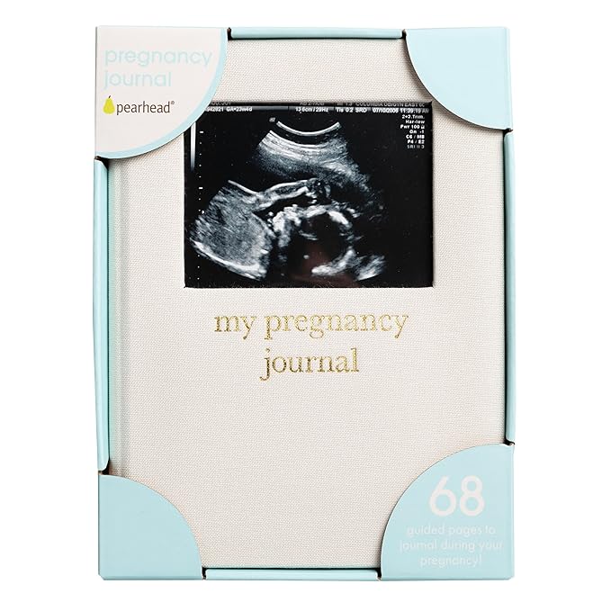 Pearhead Pregnancy Journal, Linen Guided Pregnancy Memory Book with Sonogram Photo Insert, Beige
