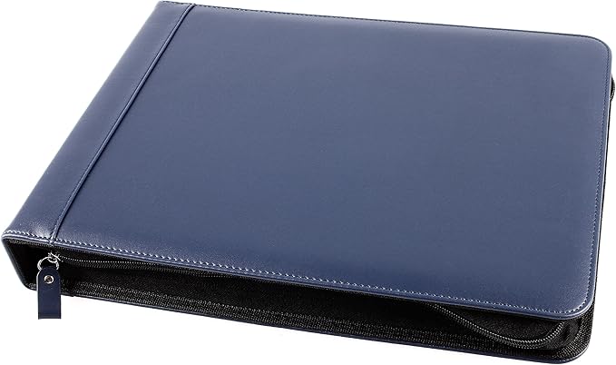 2Fold Zippered Business Checkbook Binder - 7 Ring Binder for Business Checks with Built-in Organizer and Card Case - PU Leather Portfolio for up to 600 3-Up Checks (Blue)