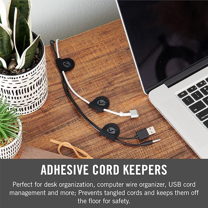 VELCRO Brand Cord Keepers | Charging Cord Organizer, Cord Holder for Nightstand, Desk | Removable Adhesive Backing | Soft Nylon Cable Clips | 5pk, Black (Pack of 2)