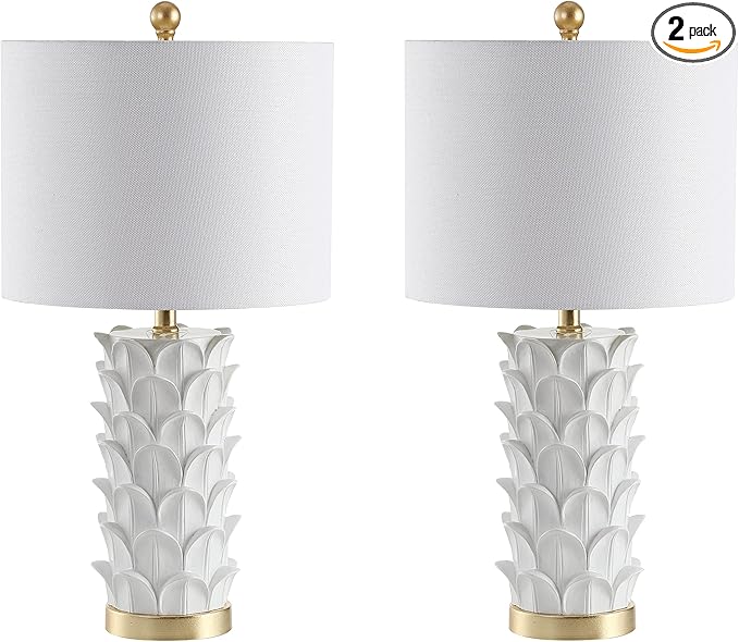 SAFAVIEH Lighting Collection Nico White/ Gold Leaf 25-inch Bedroom Living Room Home Office Desk Nightstand Table Lamp Set of 2 (LED Bulbs Included)