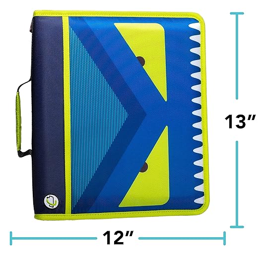 Case-it The Z Shape Zipper Binder - Two Binders in One - Double Sided 1.5 Inch D-Ring - Multiple Pockets - 500 Page Capacity - Comes with Shoulder Strap, Blue and Yellow Z-176