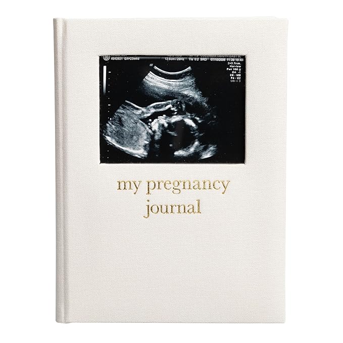 Pearhead Pregnancy Journal, Linen Guided Pregnancy Memory Book with Sonogram Photo Insert, Beige
