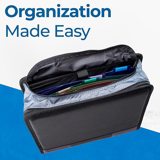 Case-it The Dual 2.0 2-in-1 Zipper Binder | Two 2-Inch D-Rings, 700 Sheet Capacity, 5-Subject Expanding File Folder, Multiple Pockets & Storage Organizer, Shoulder Strap | Dual-301 Black | 6 Pack