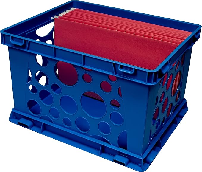 Storex Premium File Crate with Handle Cutouts – Letter and Legal Document and Folder Storage, Assorted Colors, 3-Pack (61797A03C)