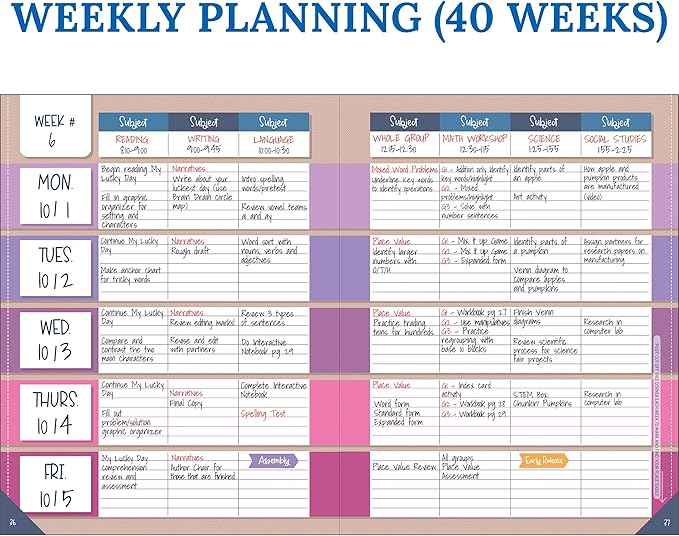 Carson Dellosa Education Crafty & Cool Teacher Planner 2025-2026,Undated 8"x11" Lesson Plan Book With Stickers,Class Schedule,Weekly Calendar,Classroom Must Haves,Homeschool Essentials,School Supplies