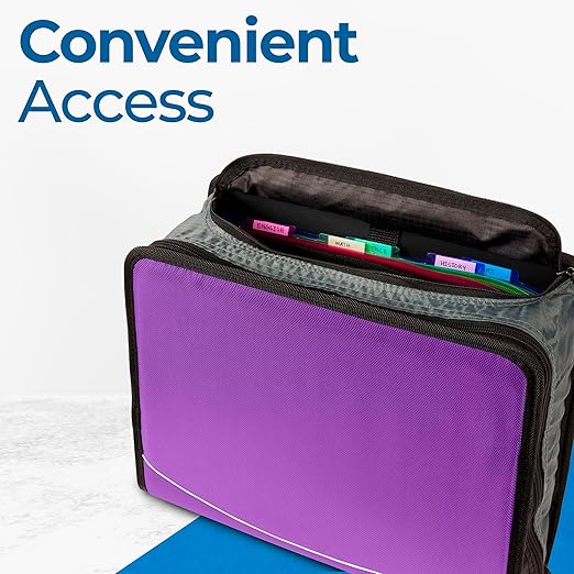 Case-it The King Sized Zip Tab Zipper Binder - 4 Inch D-Rings - 5 Subject File Folder - Multiple Pockets - 800 Sheet Capacity - Comes with Shoulder Strap - Deep Purple D-186