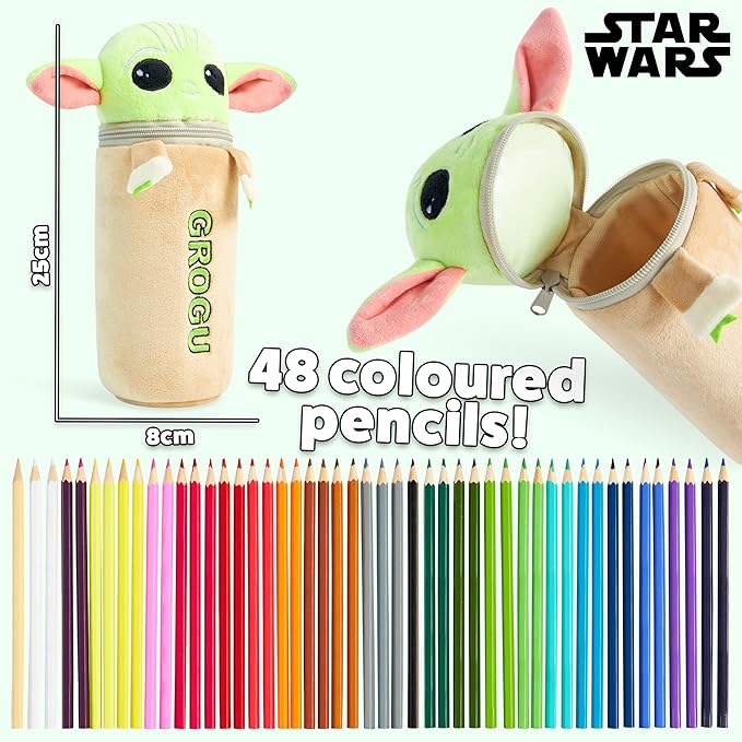 Disney Stitch Colored Pencils and Pencil Case 48 Pcs Color Pencil Set Art Supplies (Multi Baby Yoda)