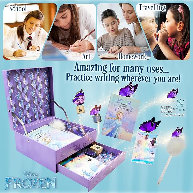 Disney Stitch Notebook Stationery Set Kids Diary DIY Journal Kit and Craft Supplies (Purple Frozen)
