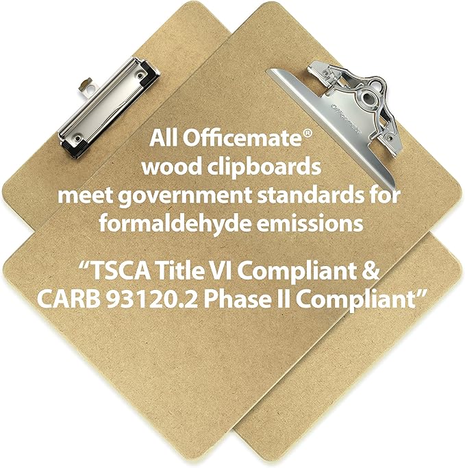 Officemate Recycled Wood Clipboards, 6 Inch Clip, 6 Pack Clipboards, Letter Size (9 x 12.5 Inches), Brown (83706)