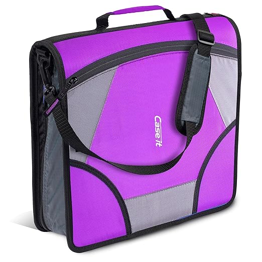 Case-it The King Sized Zip Tab Zipper Binder - 4 Inch D-Rings - 5 Subject File Folder - Multiple Pockets - 800 Sheet Capacity - Comes with Shoulder Strap - Deep Purple D-186