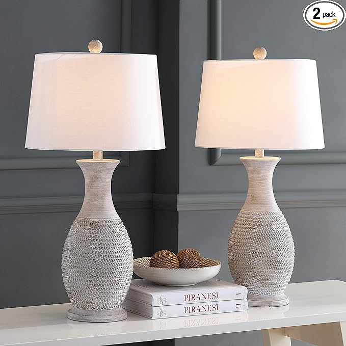 SAFAVIEH Lighting Collection Bentlee Rustic Grey 30-inch Bedroom Living Room Home Office Desk Nightstand Table Lamp Set of 2 (LED Bulbs Included)