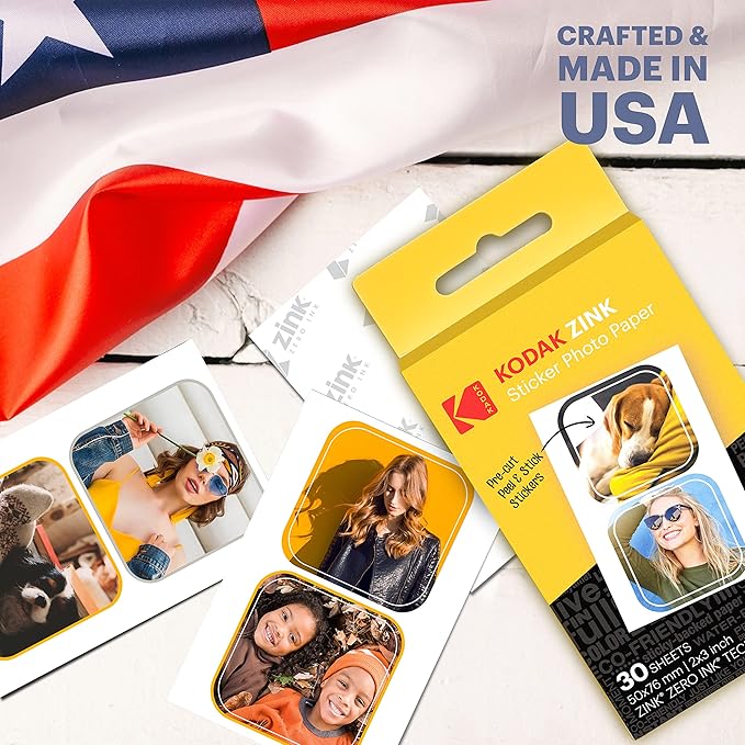 Zink KODAK 2”x3” Premium Pre-Cut Sticker Photo Paper (30 Sheets) Compatible with All KODAK 2x3” Instant Print Products – Except Printomatic