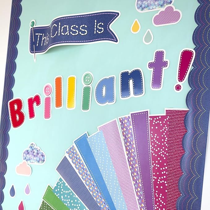 Carson Dellosa Crafty and Cool 69-Piece Motivational Bulletin Board Set, Banner with Inspirational Quote, Sun, Clouds, Grass, and Raindrops Classroom Decor