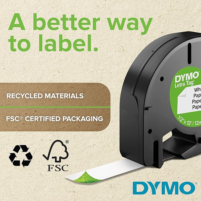 DYMO LT Labeling Tape for LetraTag Label Makers Black Print on Clear Labels 1/2" x 13-Foot Rolls 3 Count