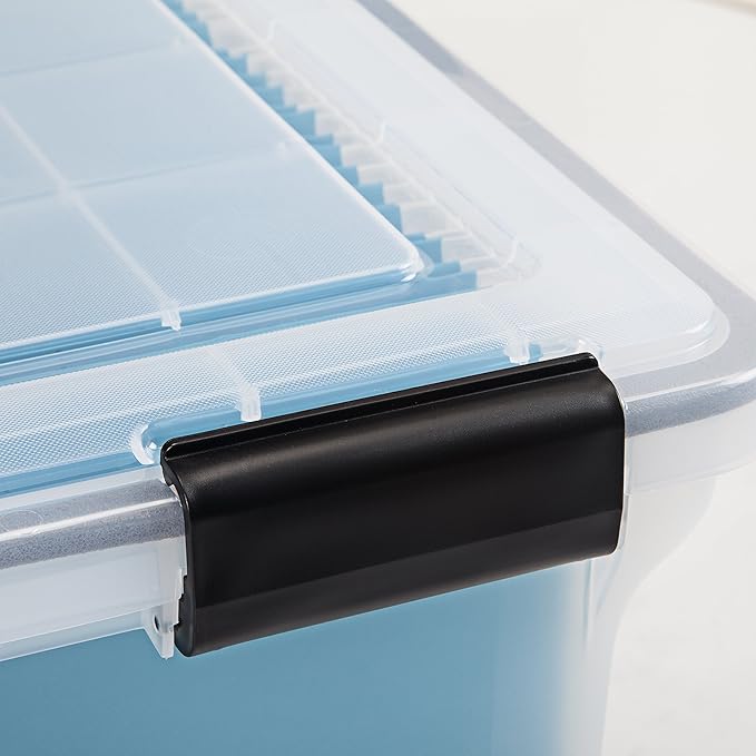 IRIS USA File Box WeatherPro File Organizer Plastic File Box for Letter/Legal File, Water Resistant Document Box, Durable Lid, Seal w/Secure Latching Buckles, Stackable, Nestable, Clear 32 Qt. 1 Pack