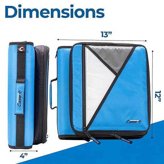 Case-it Universal Zipper Binder | 2-Inch O-Rings, 13-Inch Laptop/Tablet Padded Pocket, 400 Sheet Capacity, Multiple Storage Pockets & Shoulder Strap | School & Office Organizer | LT-007 Denim Blue