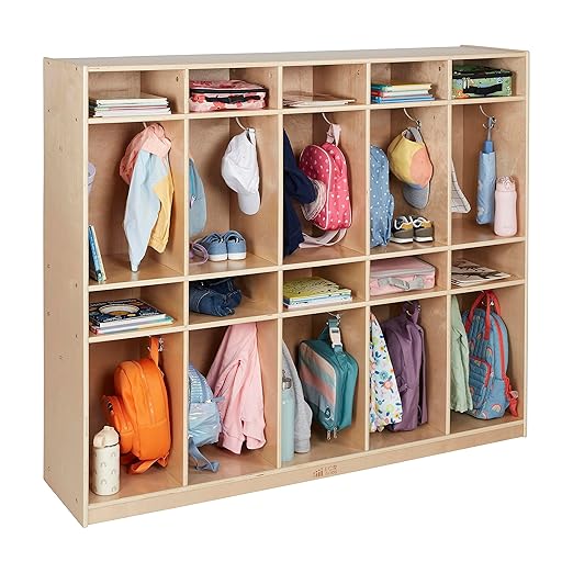 ECR4Kids 10-Section Coat Locker with Tray Storage Compartments, Classroom Furniture, Natural