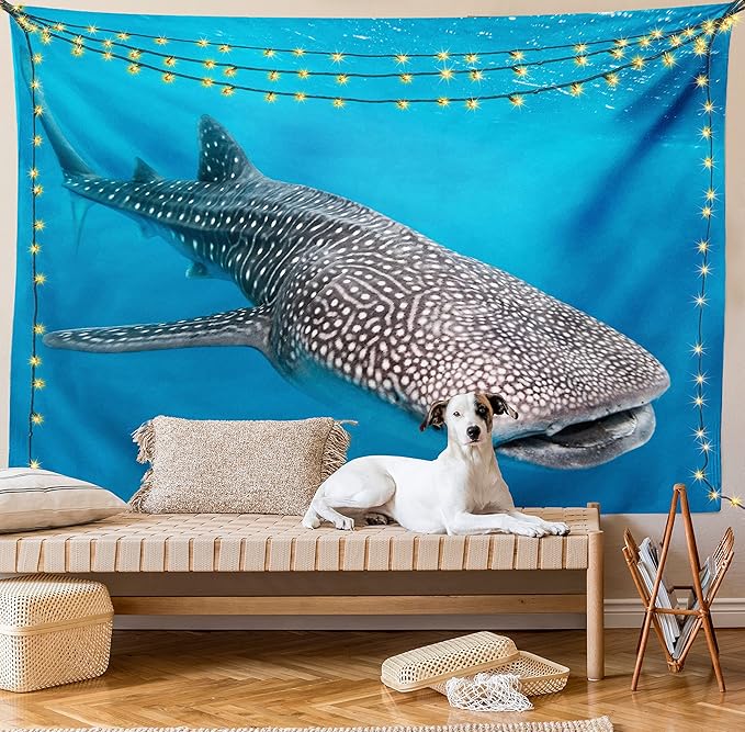 Ambesonne Sea Animals Tapestry, Whale Shark Swimming Predators Hunter Clear Water Under the Sea Picture Print, Fabric Wall Hanging Decor for Bedroom Living Room Dorm, 45" X 30", Dimgray Blue