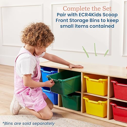 ECR4Kids Streamline 10 Cubby Tray Storage Cabinet, 2x5, Classroom Furniture, Natural