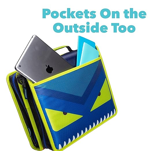 Case-it The Z Shape Zipper Binder - Two Binders in One - Double Sided 1.5 Inch D-Ring - Multiple Pockets - 500 Page Capacity - Comes with Shoulder Strap, Blue and Yellow Z-176