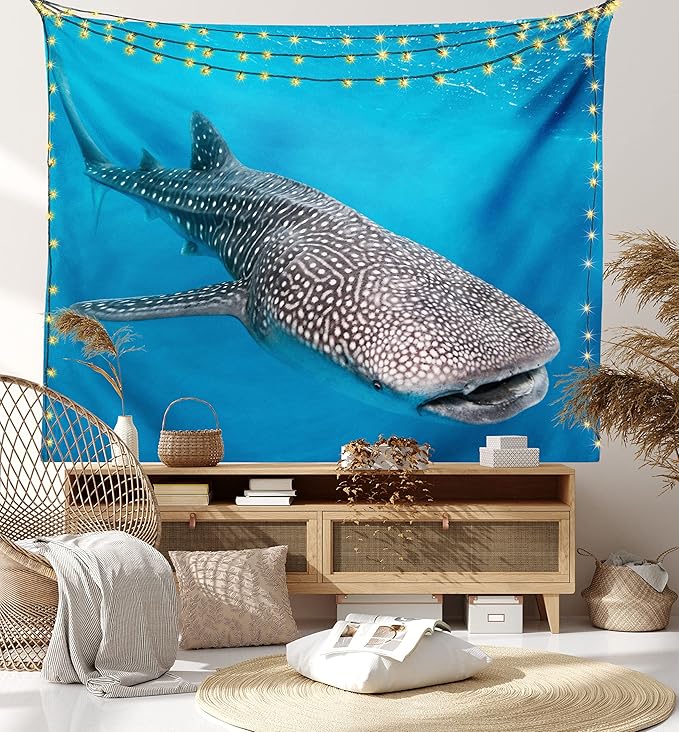 Ambesonne Sea Animals Tapestry, Whale Shark Swimming Predators Hunter Clear Water Under the Sea Picture Print, Fabric Wall Hanging Decor for Bedroom Living Room Dorm, 45" X 30", Dimgray Blue