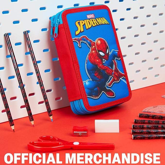 Marvel Spiderman Pencil Case with Colored Pencils Markers School Supplies Set Pen Holder Stationery Art Kit Gifts for Boys (Multi)