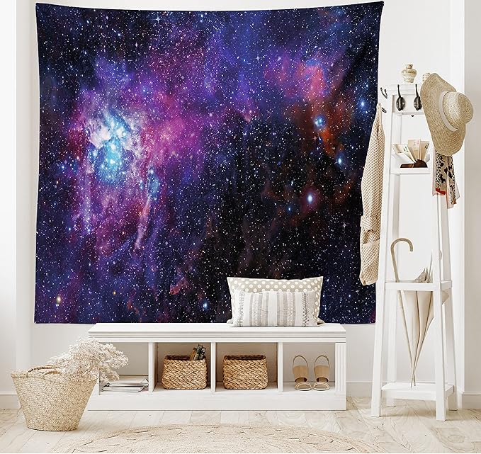 Ambesonne Galaxy Tapestry, Starry Night Nebula Cloud Celestial Theme Image Space Art Elements Print, Fabric Wall Hanging Decor for Bedroom Living Room Dorm, 45" X 30", Black Purple Blue