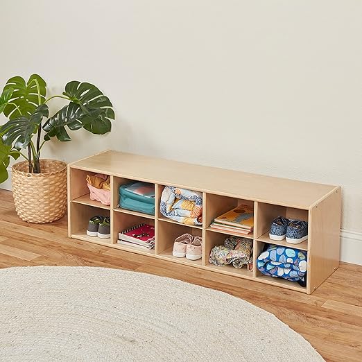 ECR4Kids Streamline 10 Cubby Tray Storage Cabinet, 2x5, Classroom Furniture, Natural