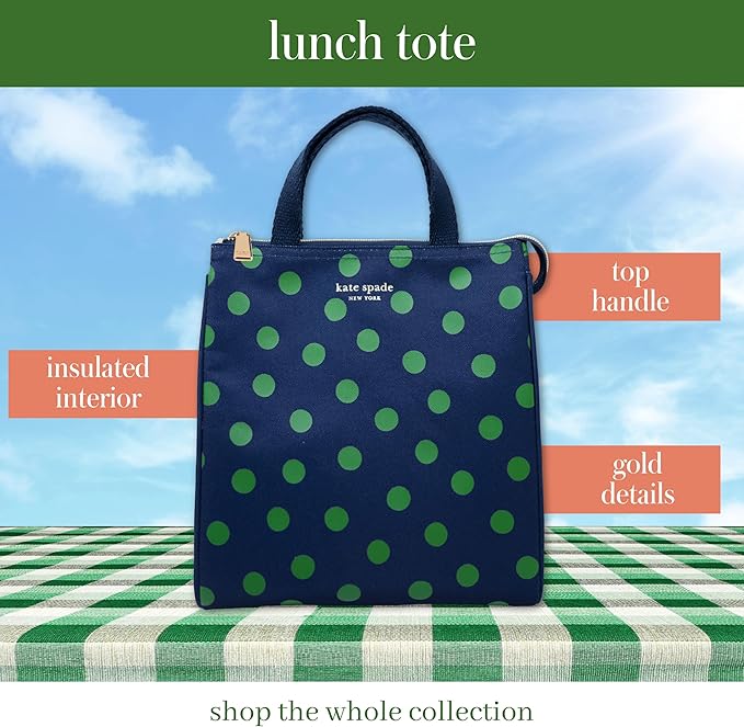 kate spade new york Portable Soft Cooler Lunch Bag, Thermal Tote with Insulated Interior Lining and Storage Pocket, Lunch Tote for Women, Sonnet Dot
