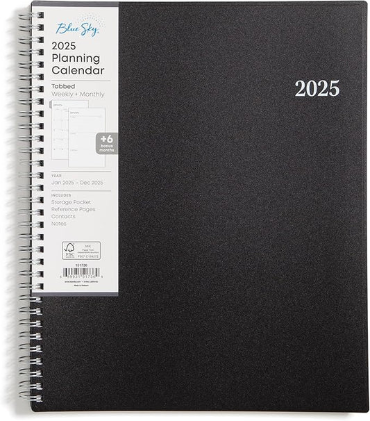 Blue Sky 2025 Weekly and Monthly Planner Calendar, January - December, 8.5" x 11", Flexible Cover, Laminated Tabs, Wirebound, Storage Pocket, Enterprise