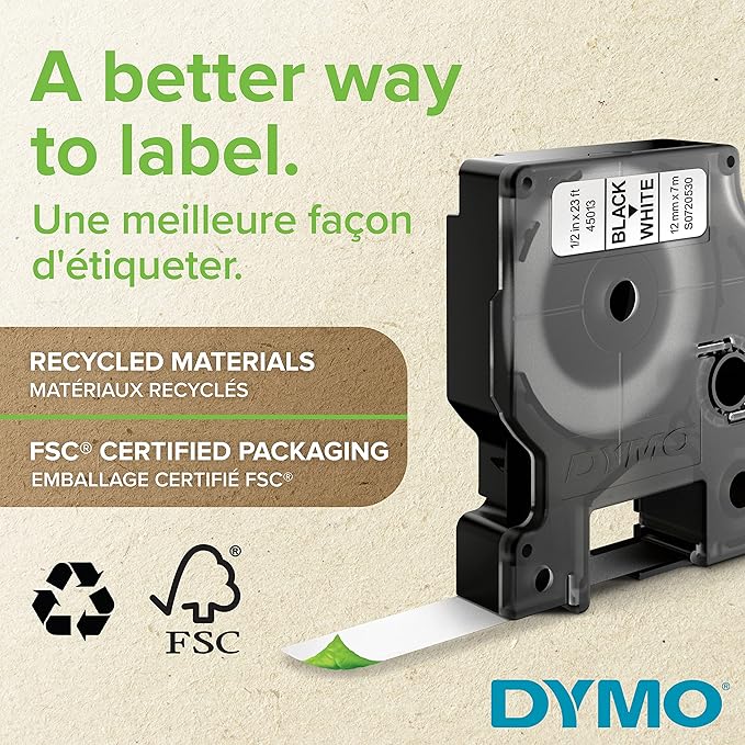 DYMO Authentic D1 Labels | Black Print on Clear Tape | 19 mm x 7 m | Self-Adhesive Labels for LabelManager Label Makers | Made in Europe