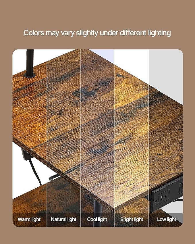 VEVOR Floor Lamp with Table, Narrow 3-Tier End Table with Open Shelves & 3 Color Temperature Lighting, Side Nightstand Bedside Desk with USB & Type C & AC Charging Port for Living Room, Bedroom, Dorm