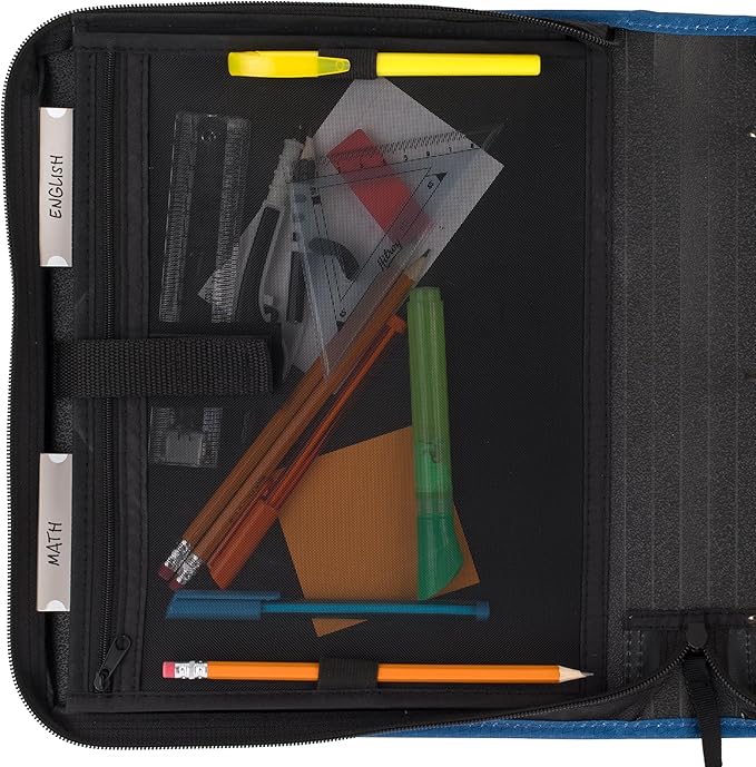 Five Star Zipper Binder, 1-1/2 Inch 3-Ring Binder with Round Rings, 3-Pocket Expanding File, 500 Sheet Capacity, Blue (72202)