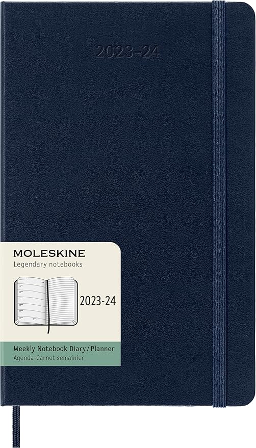 Moleskine 2023-2024 Weekly Planner, 18M, Large, Sapphire Blue, Hard Cover (5 x 8.25)