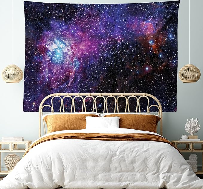 Ambesonne Galaxy Tapestry, Starry Night Nebula Cloud Celestial Theme Image Space Art Elements Print, Fabric Wall Hanging Decor for Bedroom Living Room Dorm, 45" X 30", Black Purple Blue