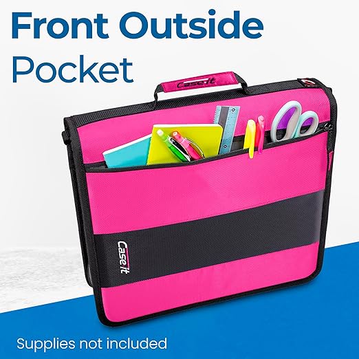 Case-it Classic Zipper Binder | 2-Inch O-Rings, 350 Sheet Capacity, Multiple Storage Pockets & Shoulder Strap | School & Office Organizer | D-251 Magenta | 6 Pack