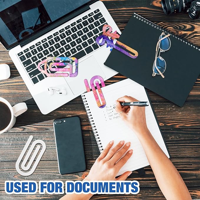 48 Pack Acrylic Sublimation Paper Clips Blanks, 4" X 2" 24Pcs Jumbo Sublimation Paper Clips with 24Pcs Gift Bags Personalized Paperclips Bookmark for DIY Crafts, Home Office School Supplies