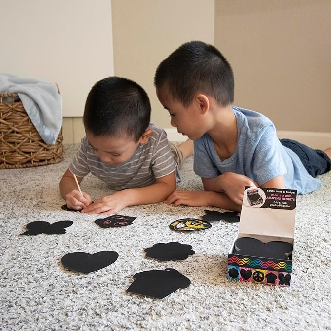 Melissa & Doug Scratch Art® Box of 125 Friendship-Themed Shaped Notes in Desktop Dispenser (Approx. 3.5” x 3.5” Each Note)