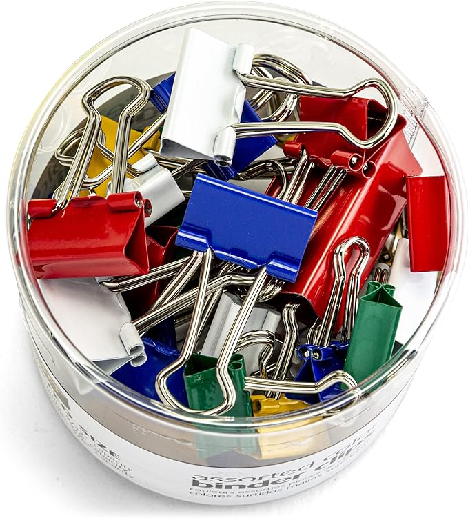 OfficemateOIC Binder Clips, Assorted Colors and Sizes, 30 Clips per Tub (31026)