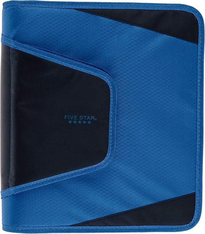 Five Star Zipper Binder, 1-1/2 Inch 3-Ring Binder with Round Rings, 3-Pocket Expanding File, 500 Sheet Capacity, Blue (72202)