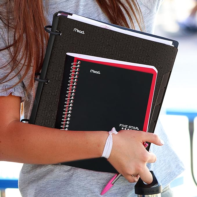 Five Star Spiral Notebook, 2 Subject, College Ruled Paper, 6" x 9-1/2", 80 Sheets, Fights Ink Bleed, Water Resistant Cover, Black (840029AA2-ECM)