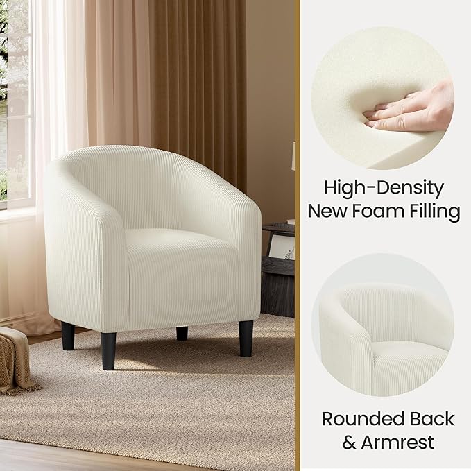 Yaheetech Barrel Chairs, Furry Accent Chairs with Soft Padded Armrest for Living Room Bedroom Waiting Room Office, Set of 2, Beige