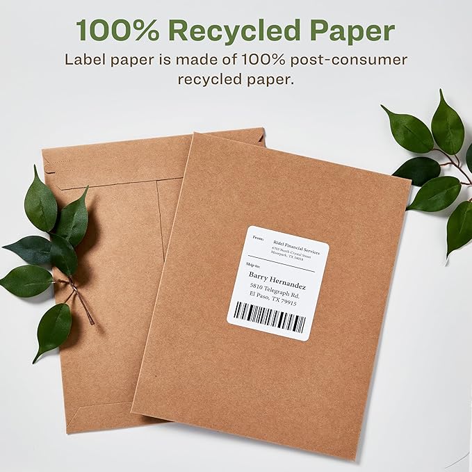 Avery EcoFriendly Recycled Shipping Labels, 3-1/3" x 4", White, Permanent Label Adhesive, 600 Printable Labels (48464)