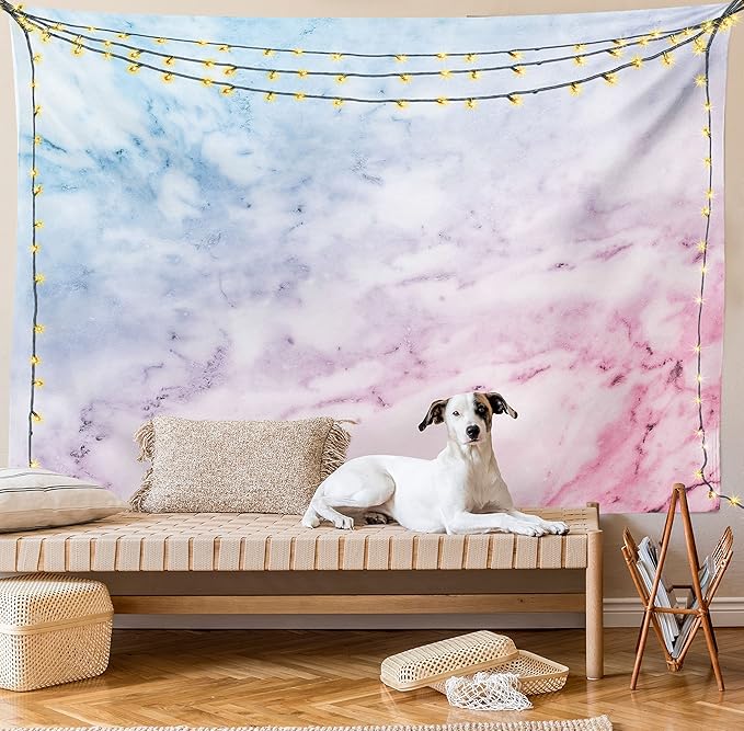 Ambesonne Marble Print Tapestry Queen Size, Pastel Toned Cloudy Crack Lines Stained Antique Shabby Design, Wall Hanging Bedspread Bed Cover Wall Decor, 88" X 88", Pink