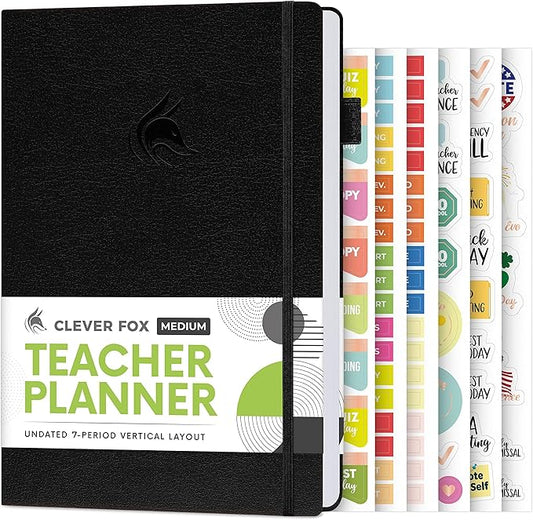 Clever Fox Teacher Planner – School Year Planner with Calendars & Lesson Plans – Teacher Plan Book for Classroom & Homeschool Organization - Undated, A5 Size, Hardcover (Black)