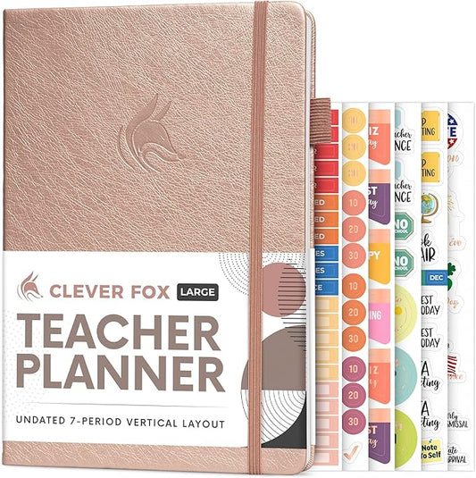Clever Fox Teacher Planner – School Year Planner with Calendars & Lesson Plans – Teacher Plan Book for Classroom & Homeschool Organization - Undated, 7x10″, Hardcover (Rose Gold)