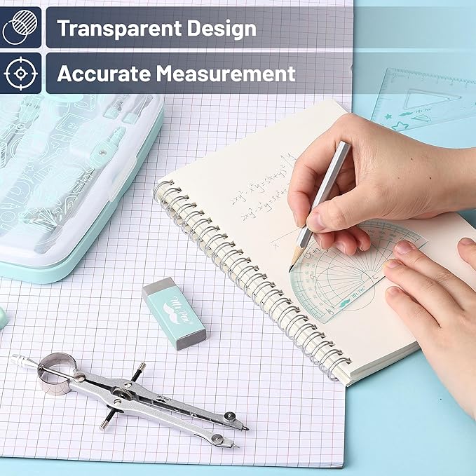 Mr. Pen- Geometry Set, 13 pcs, Compass for Geometry Compass, Geometry Kit Set with Shatterproof Storage Box, Math Compass, Geometry Set for School, Compass Math, Protractor and Compass Set